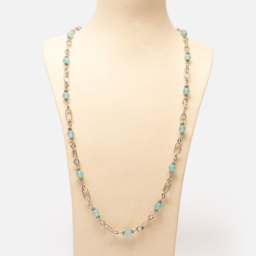 Sterling Silver Twisted Chain with Aqua Beads