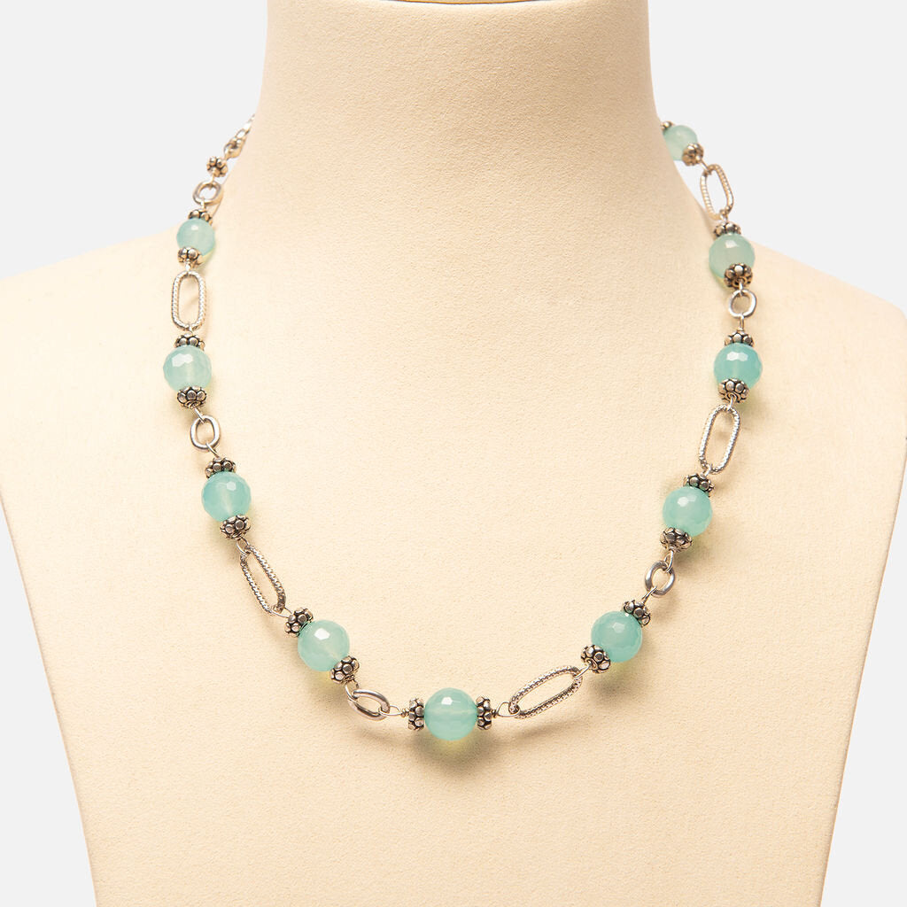 Sterling Silver Twisted Chain with Aqua Beads