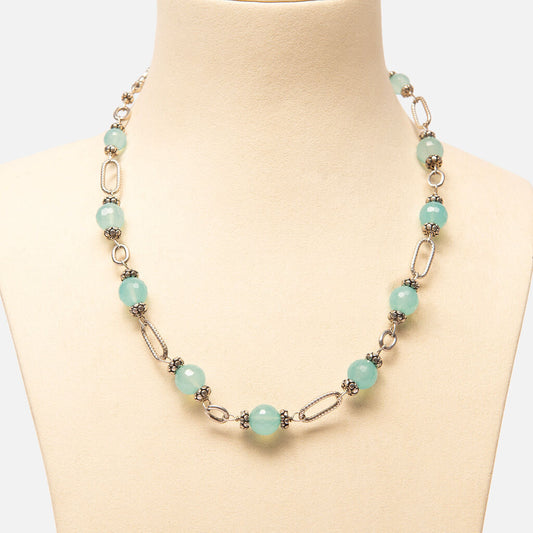 Sterling Silver Twisted Chain with Aqua Beads