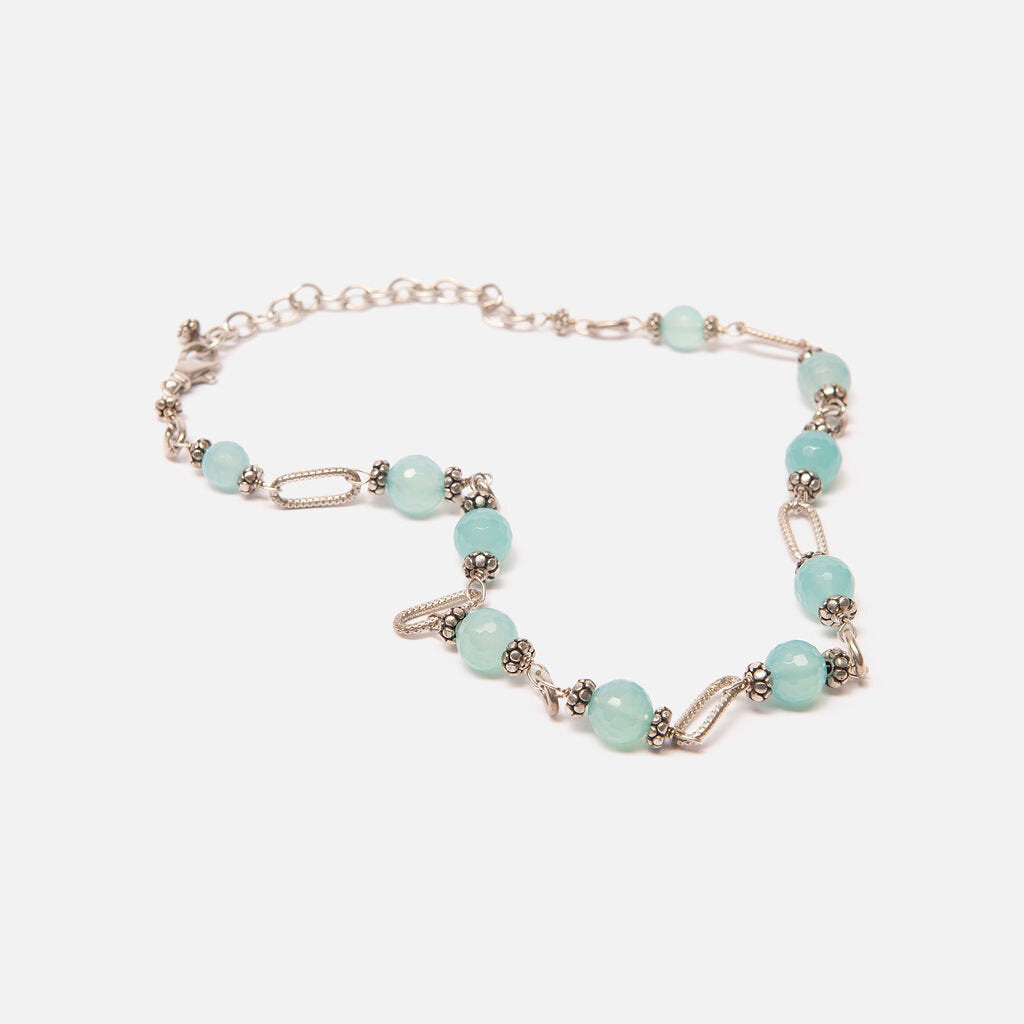 Sterling Silver Twisted Chain with Aqua Beads