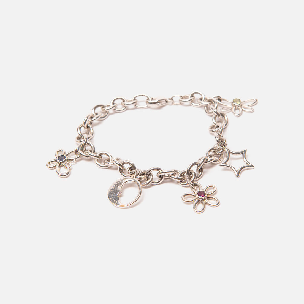 Tiffany & Co Sterling Silver TCO Flower, Moon and Star Charm Bracelet