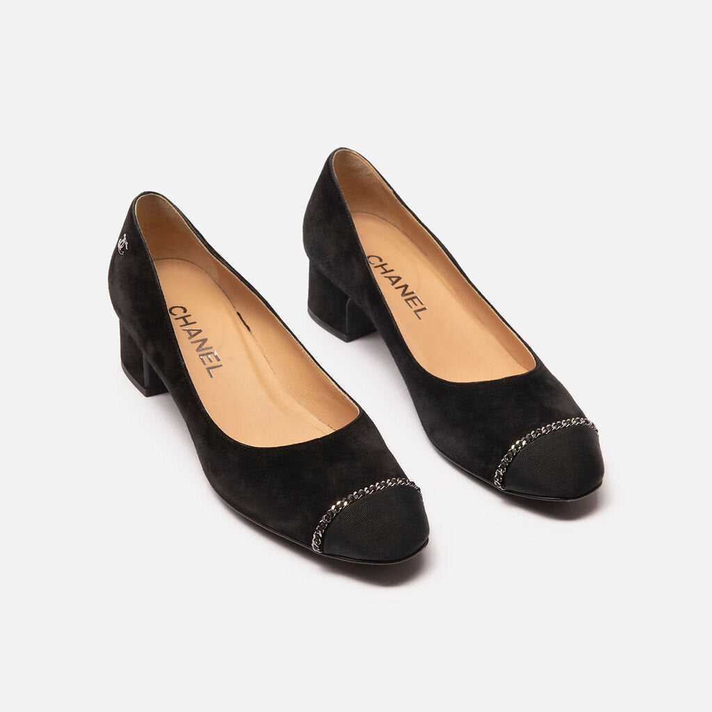 Chanel Black Suede Block Heel