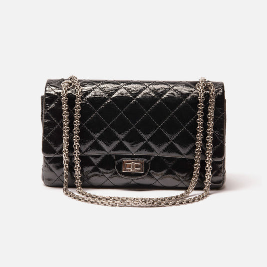 Chanel Black Patent Medium Double Flap