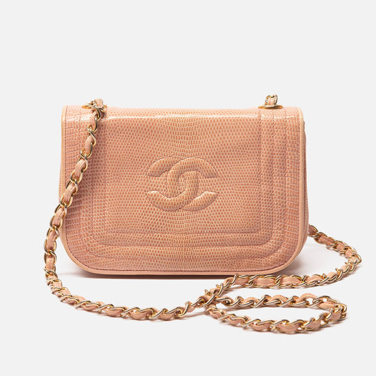 Chanel Pink Lizard Vintage Flap
