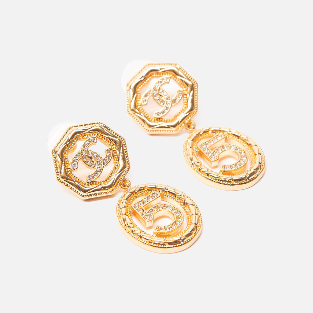 Chanel Gold CC 5 Dangle Earrings
