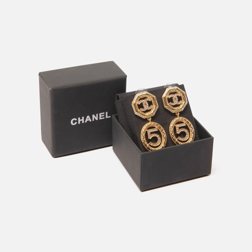 Chanel Gold CC 5 Dangle Earrings