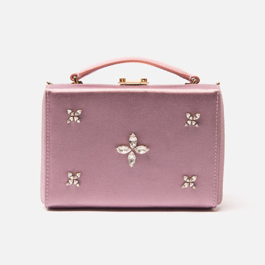 Mark Cross Purple Satin Embellished Top-Handle Bag