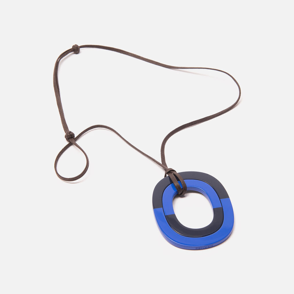 Hermes Blue Lacquered Isthme Pendant Necklace