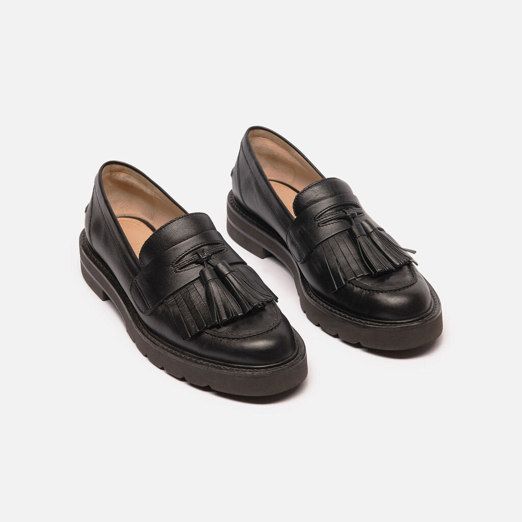 Stuart Weitzman Black Leather Tassel Loafer