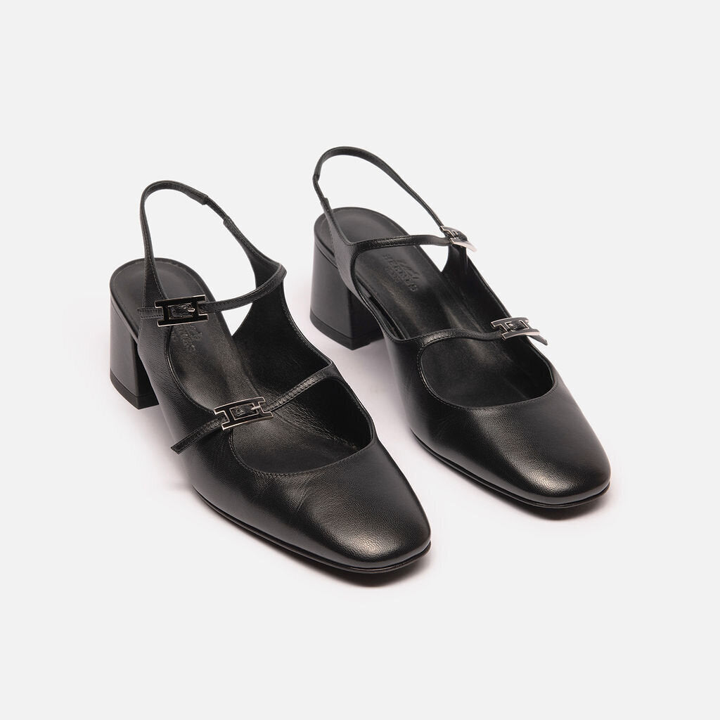Hermes Black Leather Jackie Pump