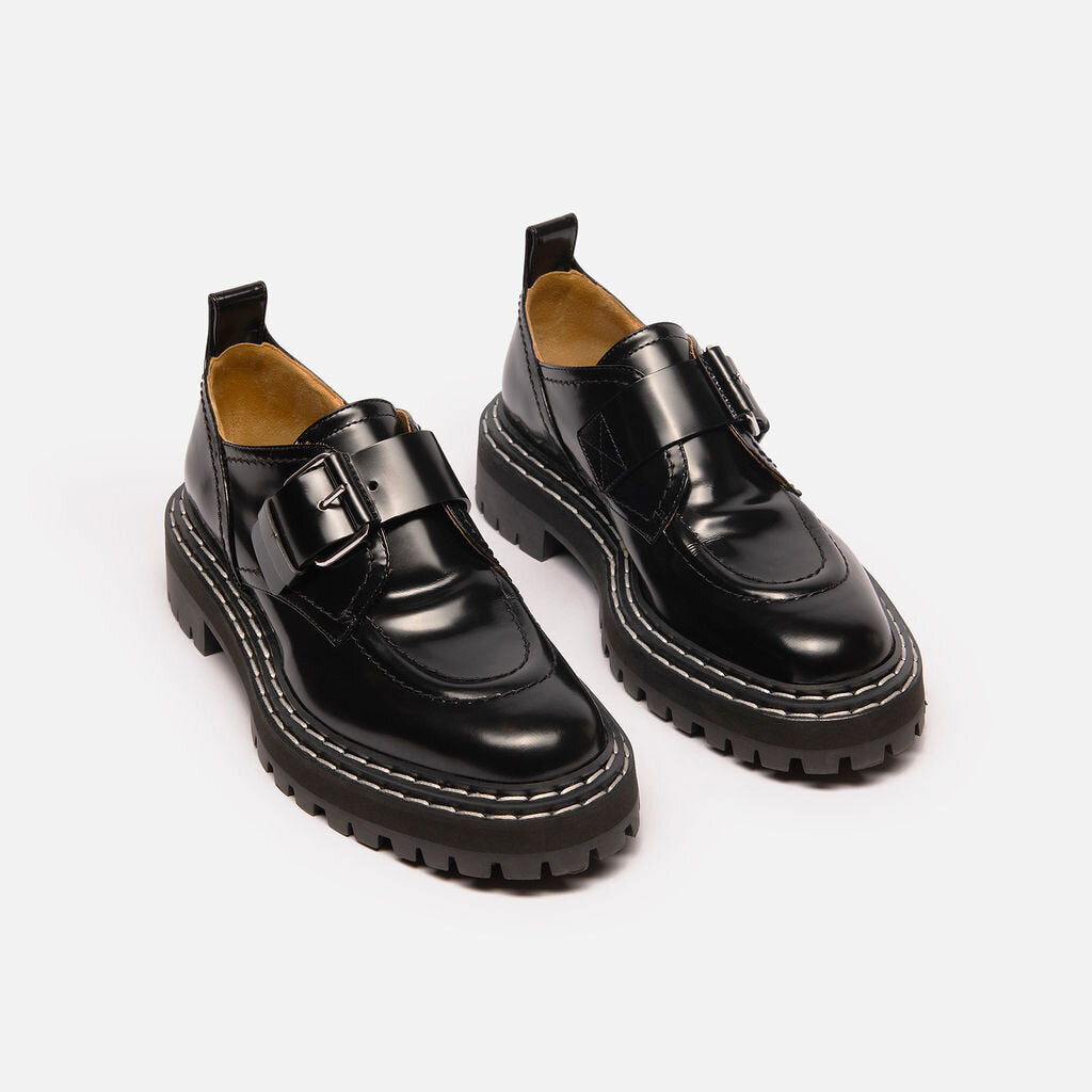 Proenza Schouler Black Leather Silver Buckle Loafer
