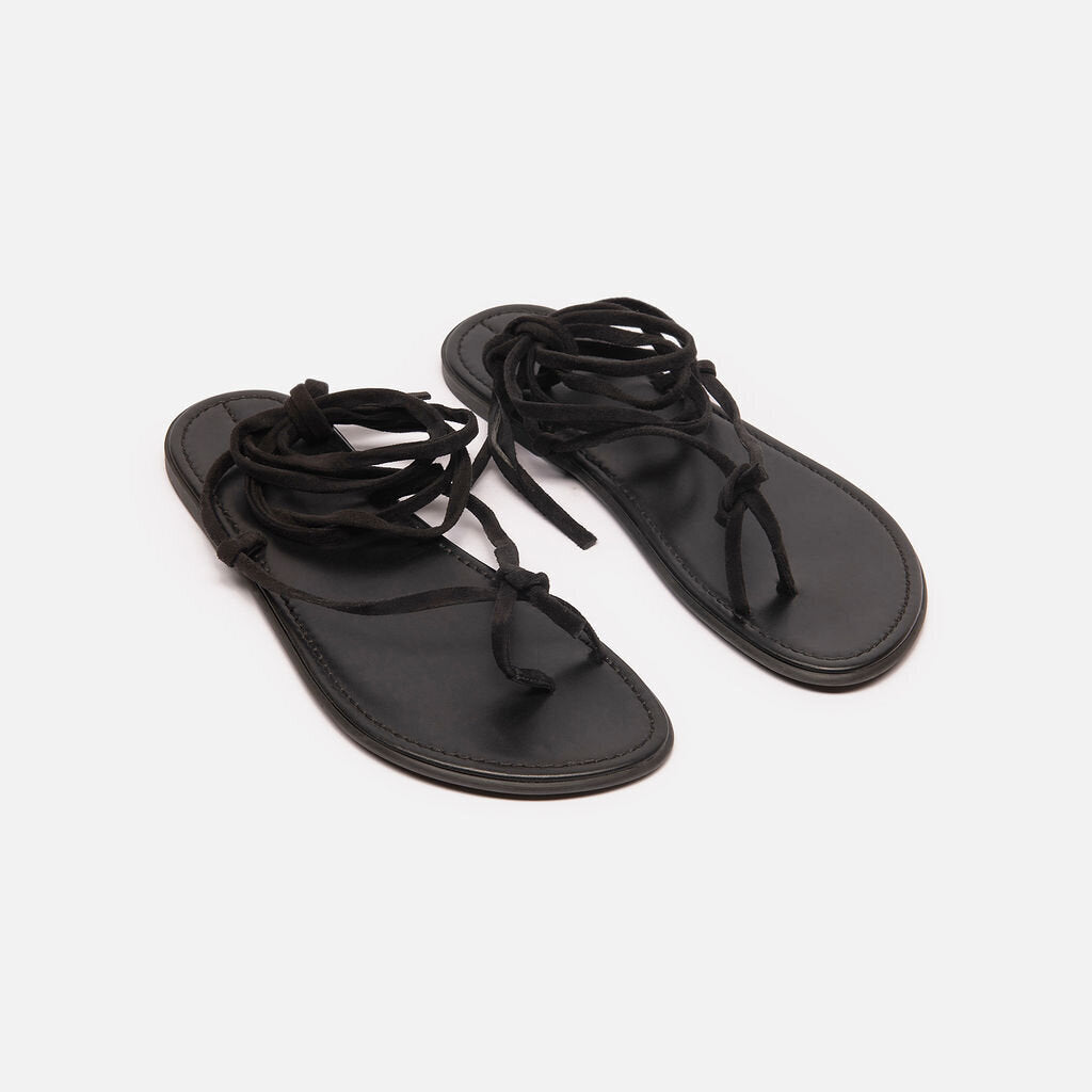 Black Leather Flat Sandal