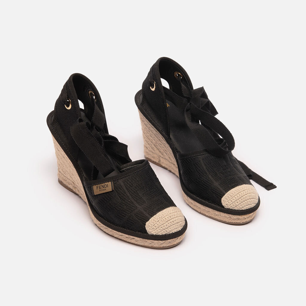 Fendi Black Canvas Ankle Espradilles