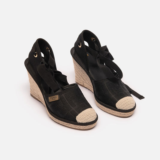 Fendi Black Canvas Ankle Espradilles
