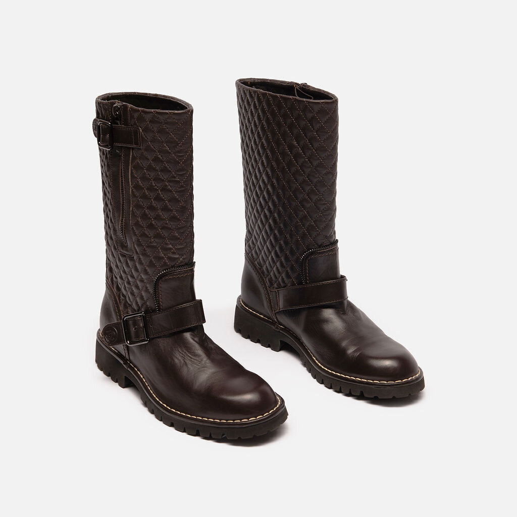 Chanel Brown Quilted Leather Motorcycle Boot