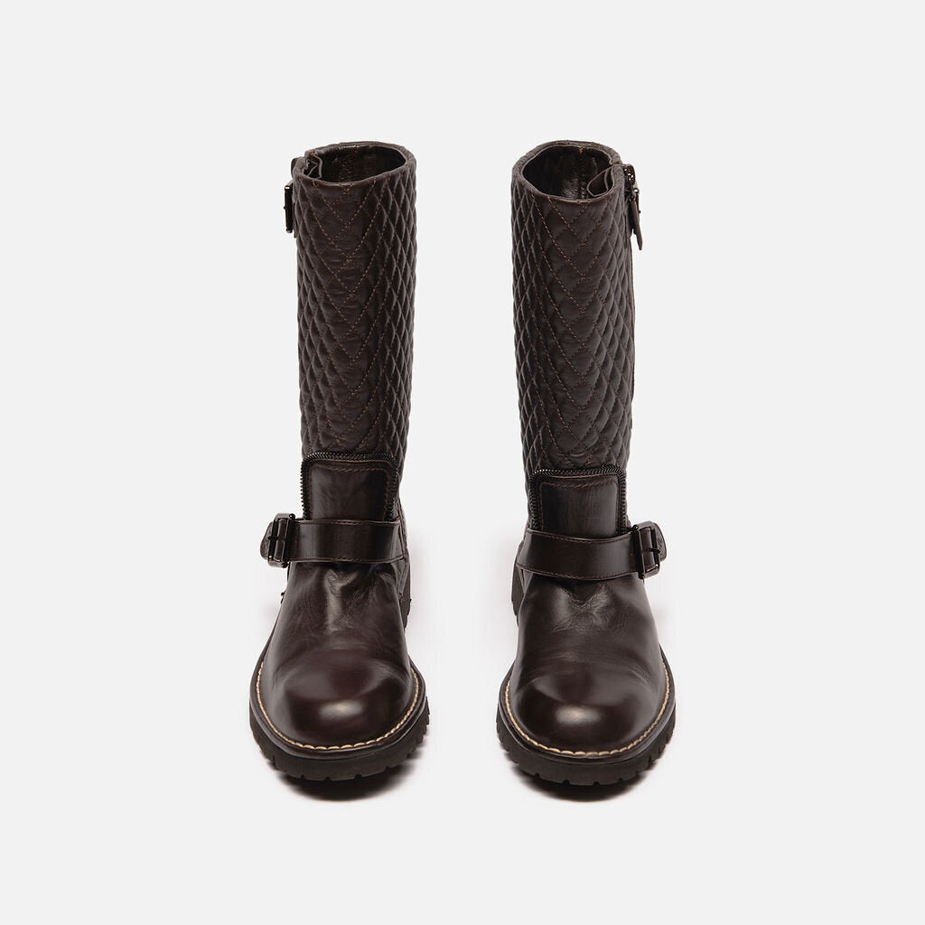 Chanel Brown Quilted Leather Motorcycle Boot