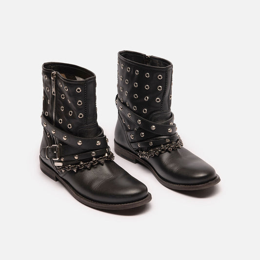 Burberry Black Leather Studded Boot