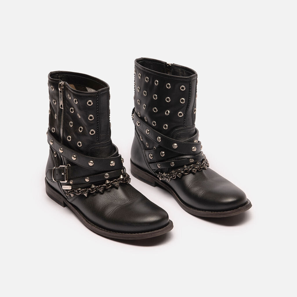 Burberry Black Leather Studded Boot
