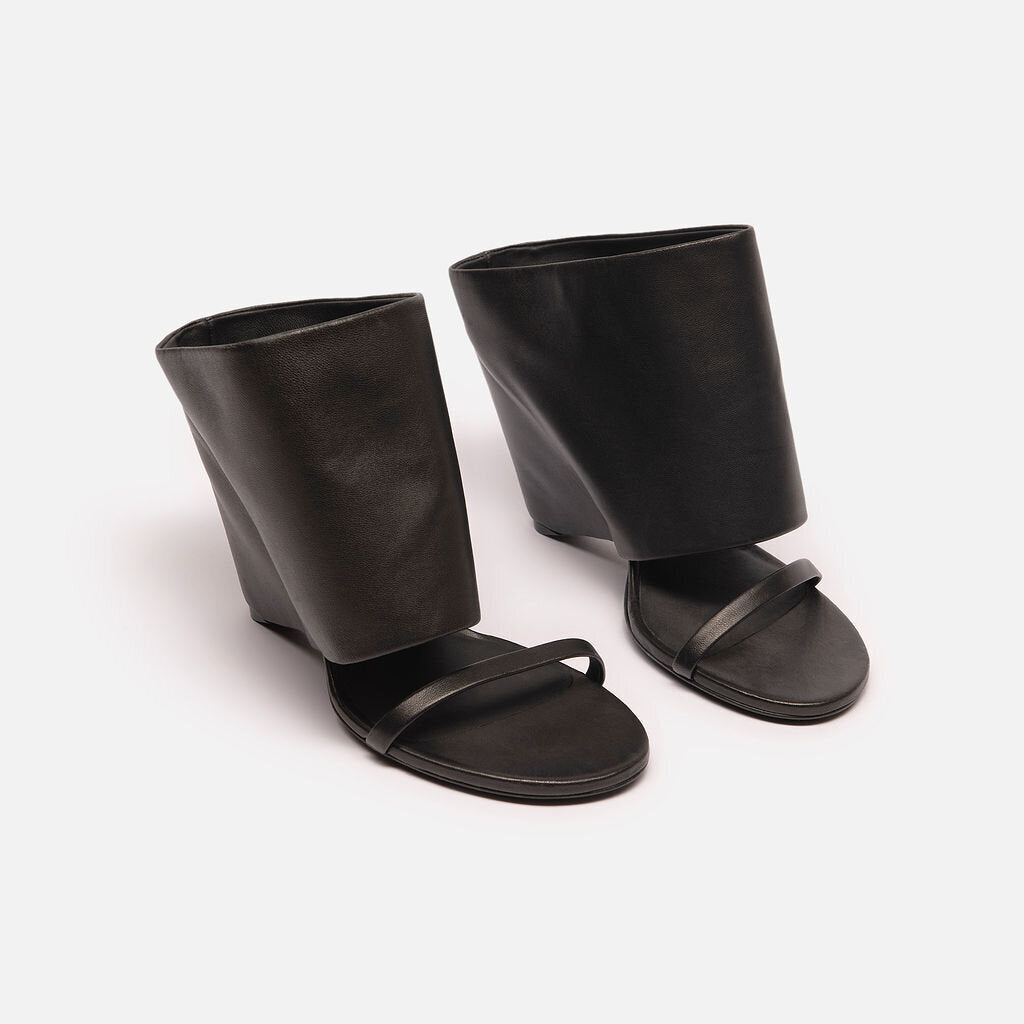 Courreges Black Leather Heeled Sandal