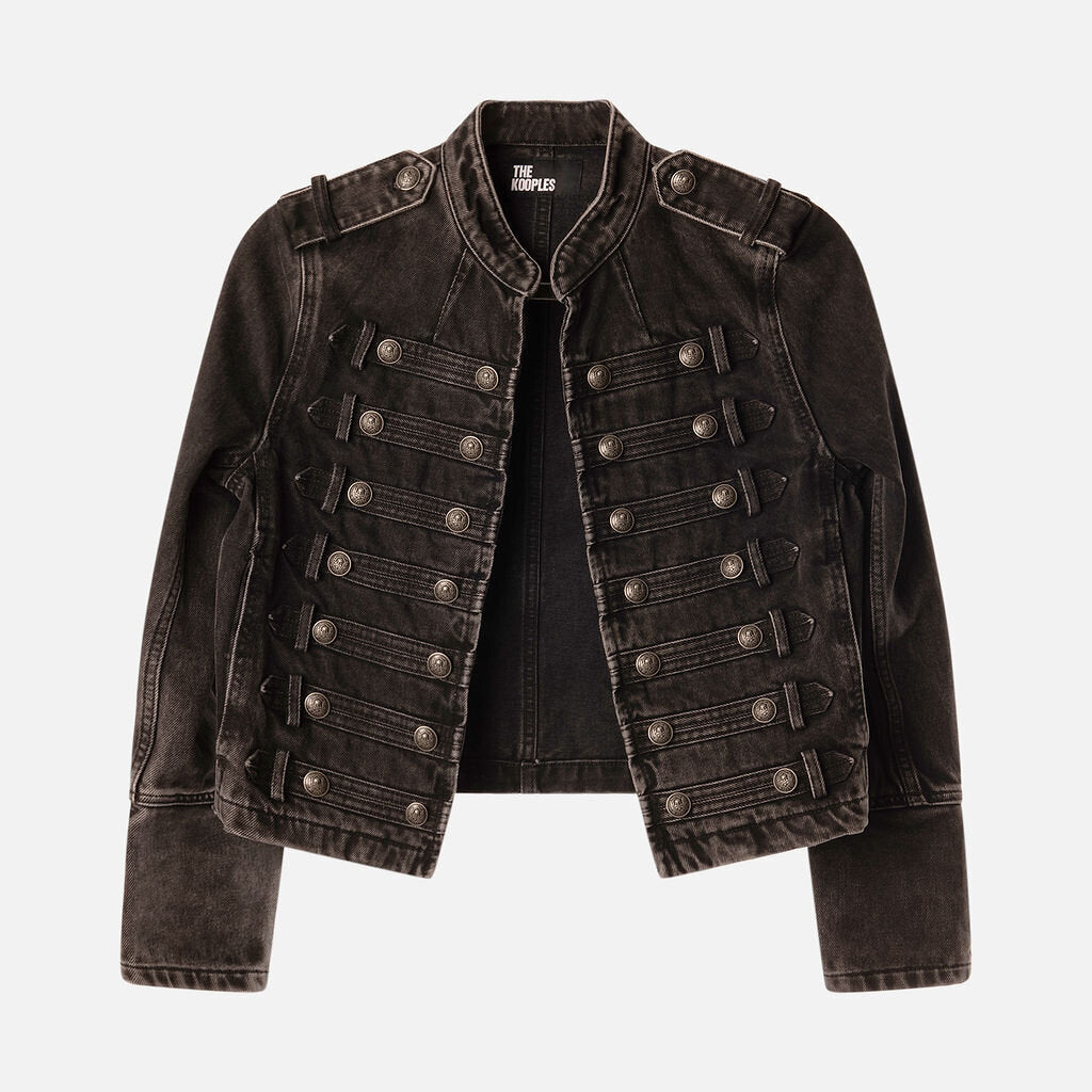 Kooples Black Denim Officer Style Jacket