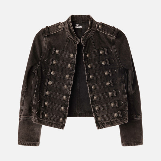 Kooples Black Denim Officer Style Jacket