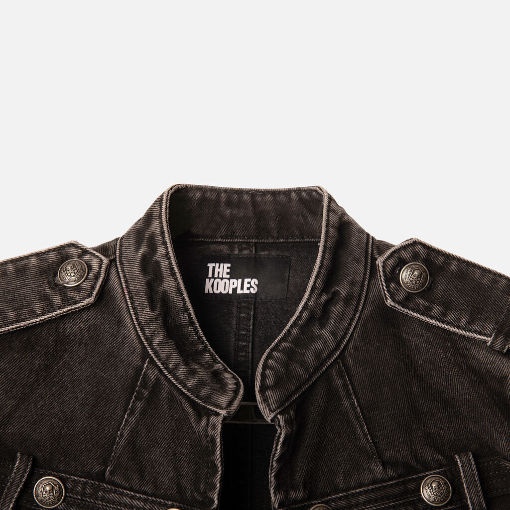Kooples Black Denim Officer Style Jacket