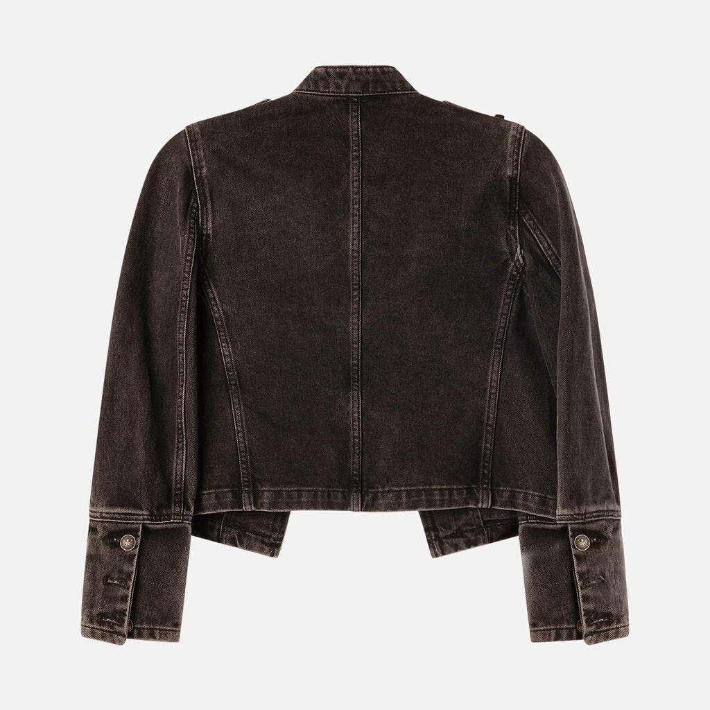 Kooples Black Denim Officer Style Jacket