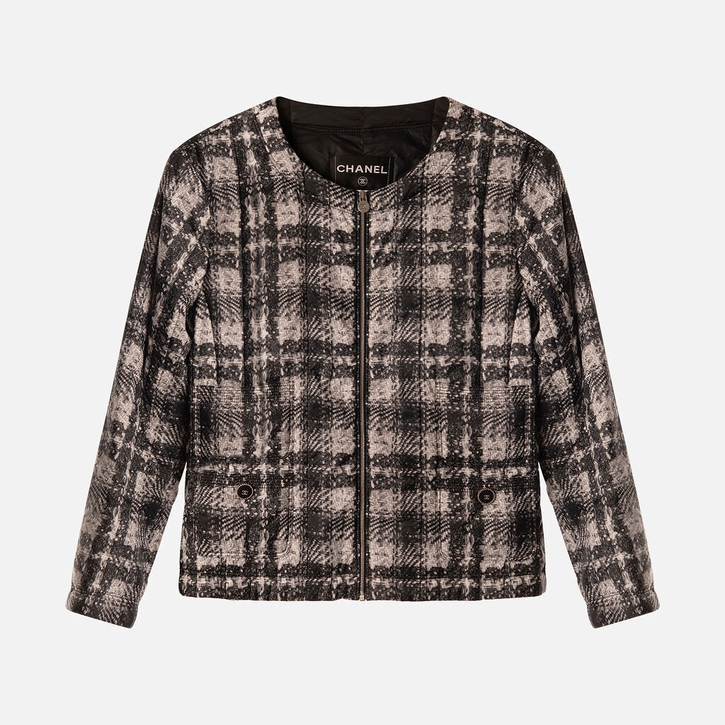 Chanel Black and White Tweed Effect Puffer Jacket