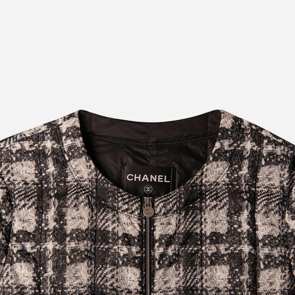 Chanel Black and White Tweed Effect Puffer Jacket