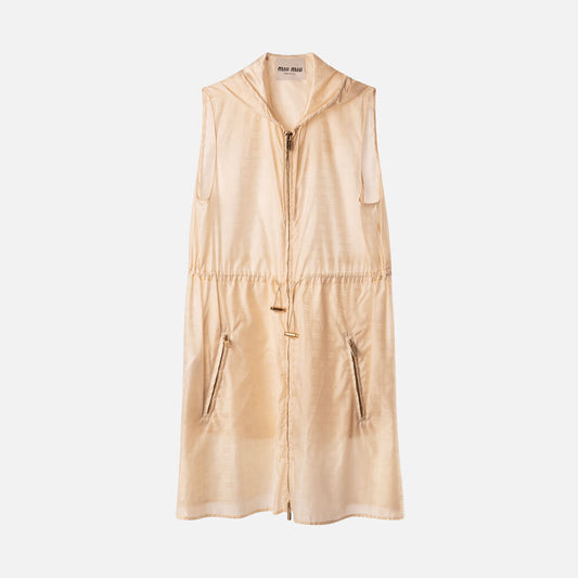 Miu Miu Cream Logo Sleeveless Zip Up Jacket