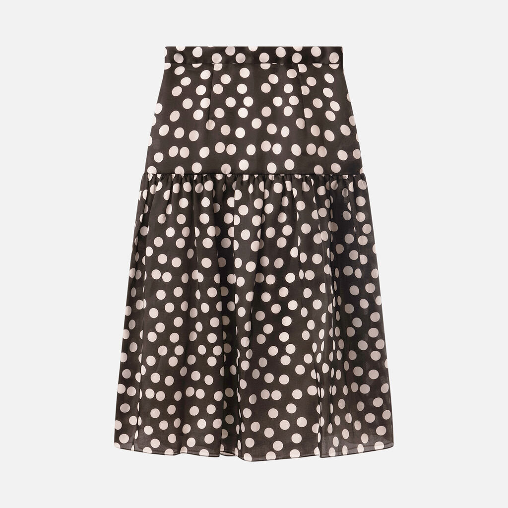 Carolina Herrera Black/While Polka Dot Silk Maxi Skirt
