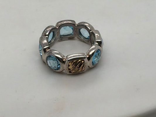 David Yurman Sterling Silver 18k Blue Topaz Eternity Band
