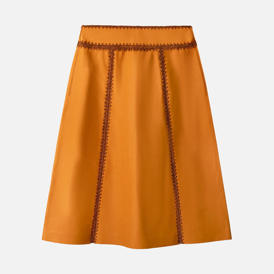 Bottega Veneta Orange Leather Stitch Midi Skirt