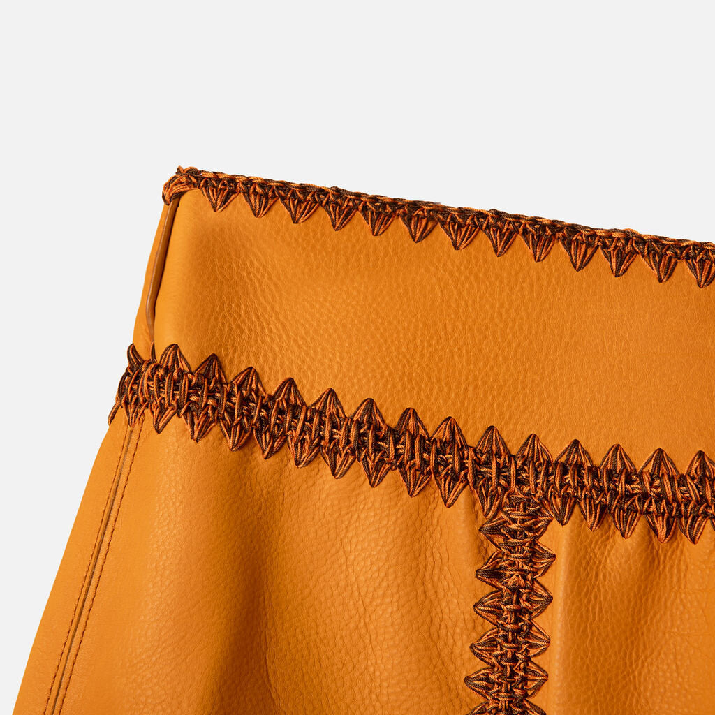 Bottega Veneta Orange Leather Stitch Midi Skirt