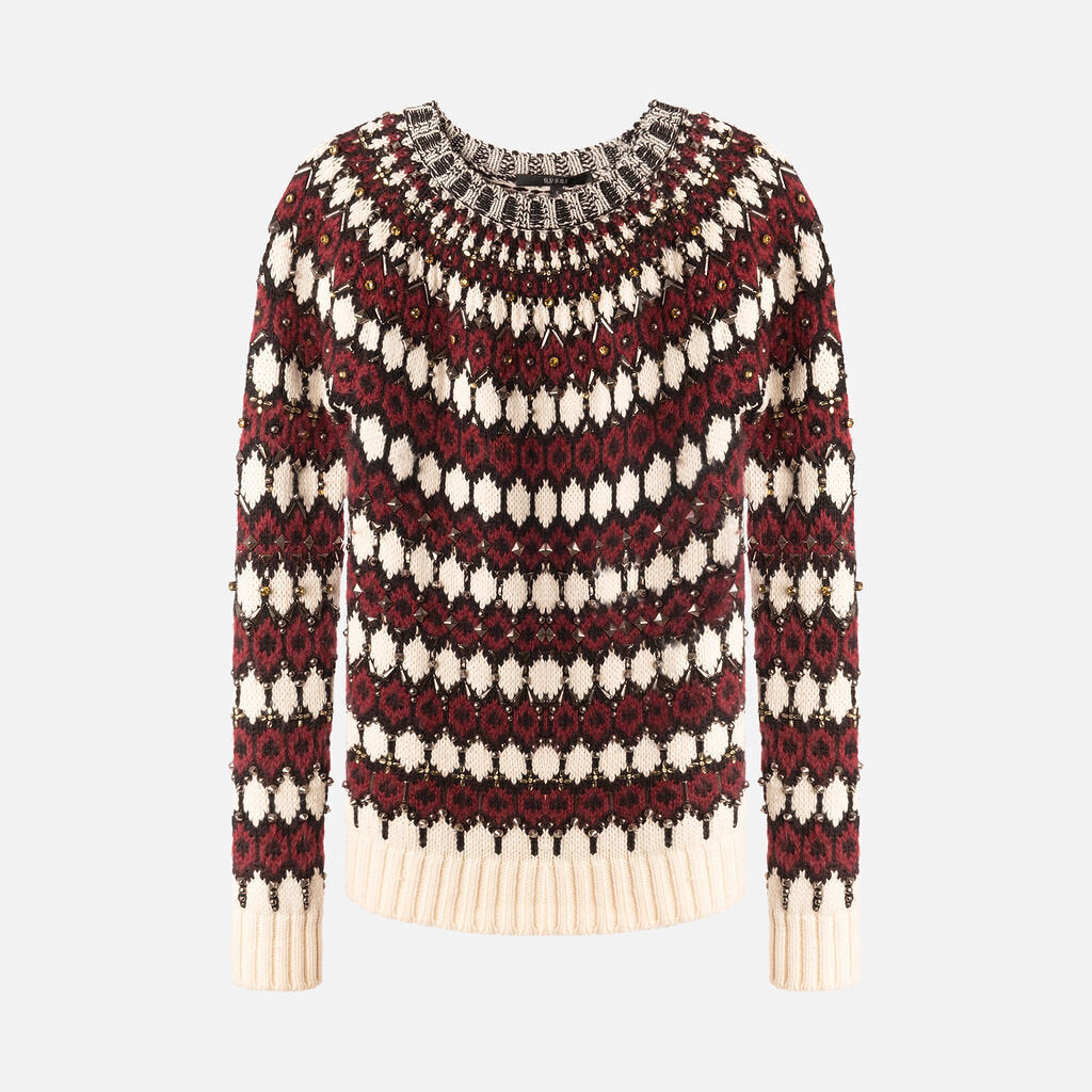 Gucci Cream & Red Embellished Knit Sweater