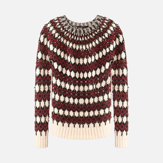 Gucci Cream & Red Embellished Knit Sweater