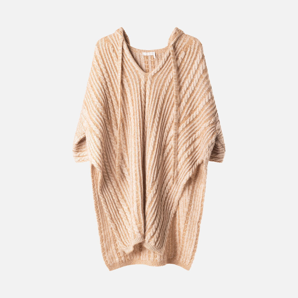 Chloe Beige & Cream Wool Blend Poncho