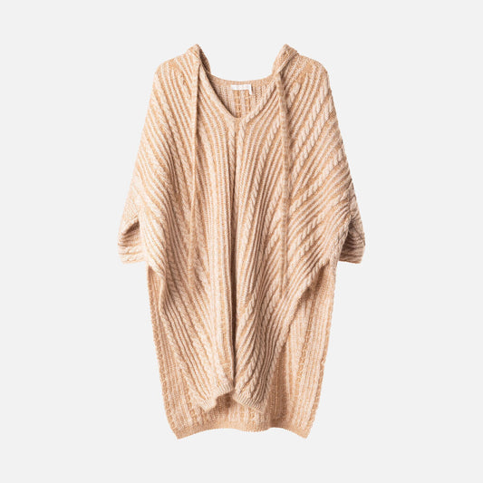 Chloe Beige & Cream Wool Blend Poncho