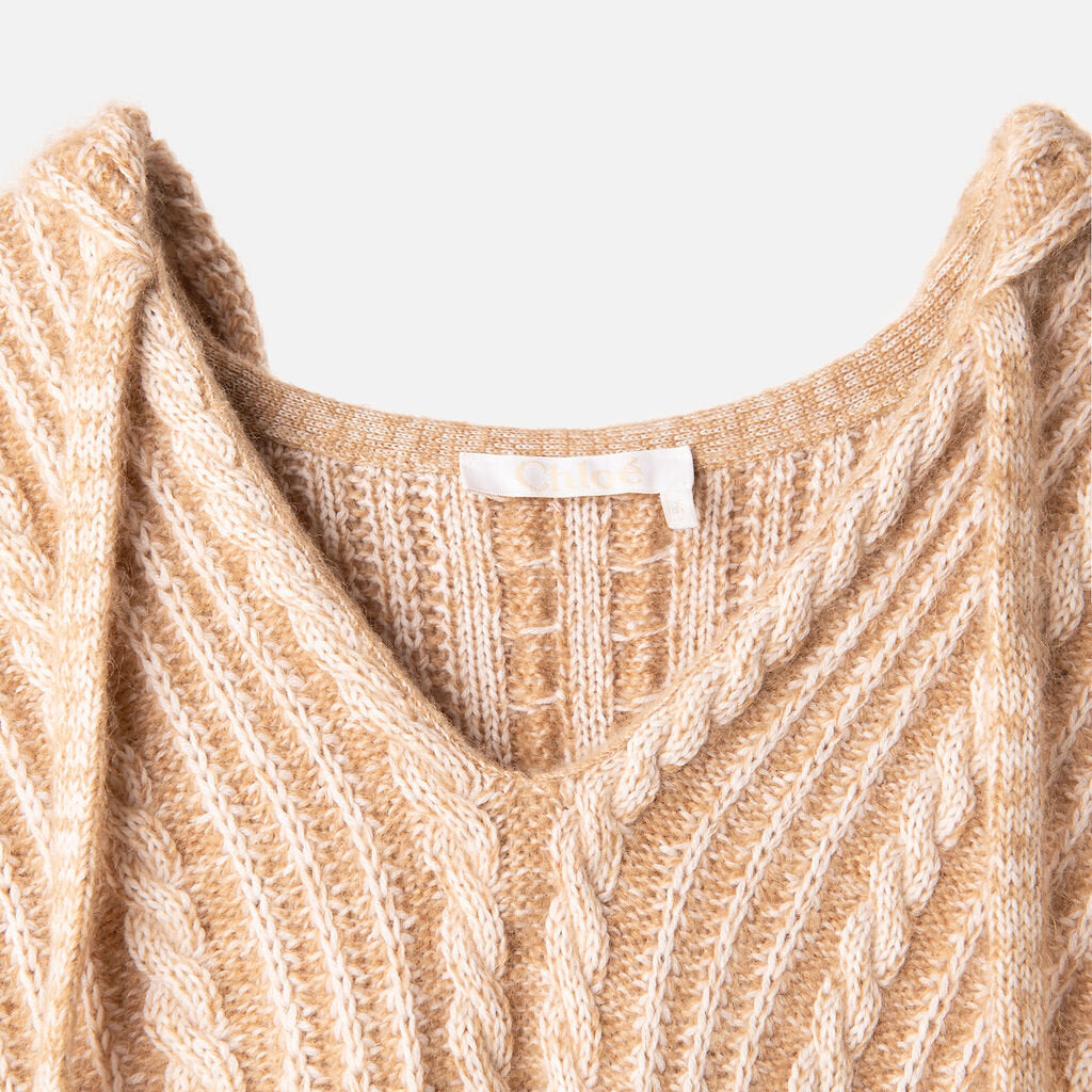 Chloe Beige & Cream Wool Blend Poncho