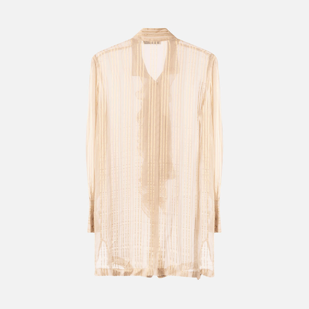 Etro Gold Ruffle Front Silk Striped Blouse