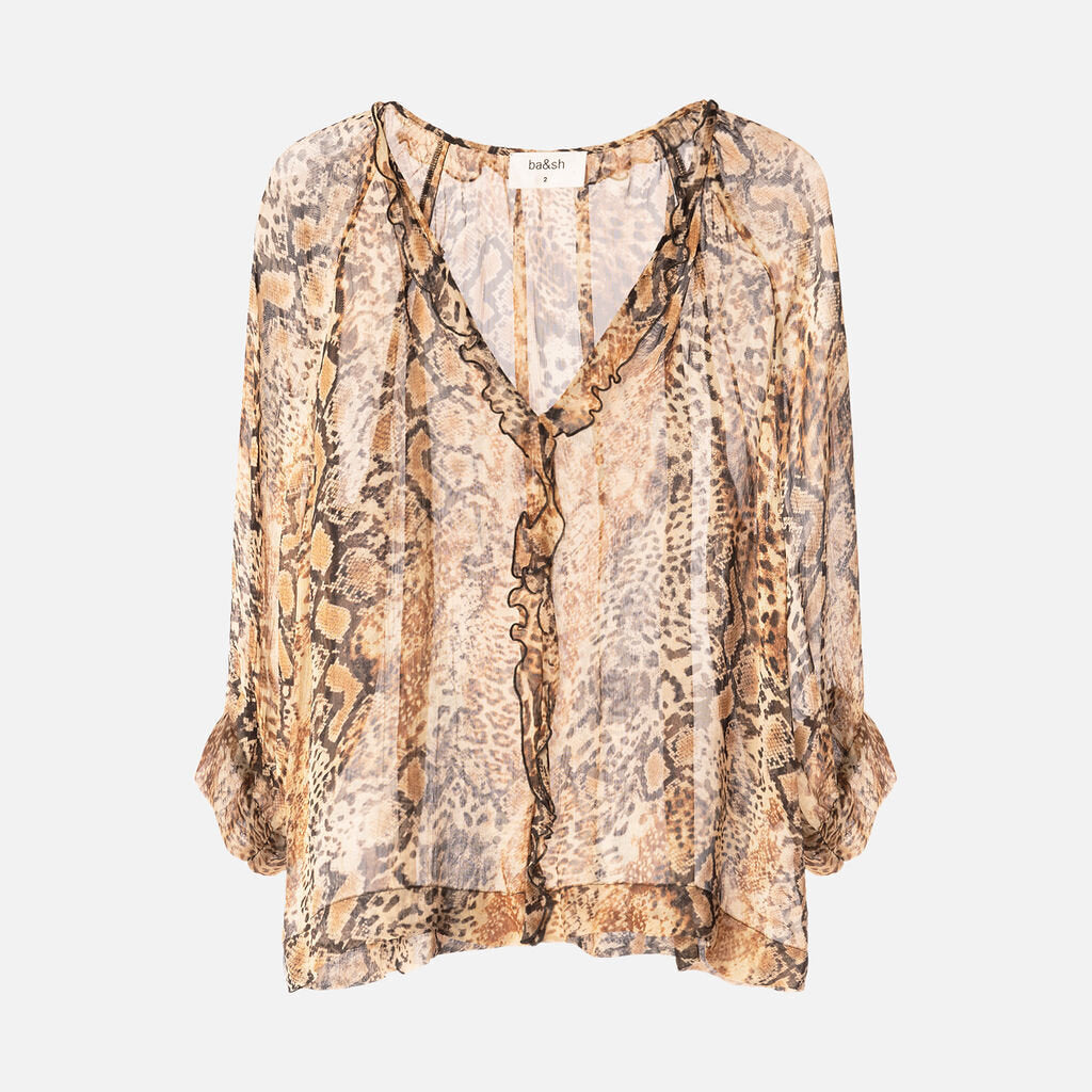 ba&sh Brown & Black Snake Print Viscose Top