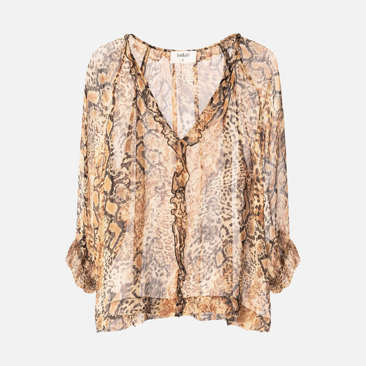 ba&sh Brown & Black Snake Print Viscose Top