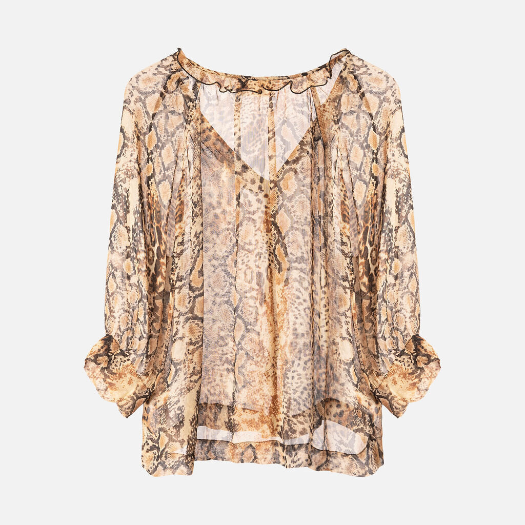 ba&sh Brown & Black Snake Print Viscose Top