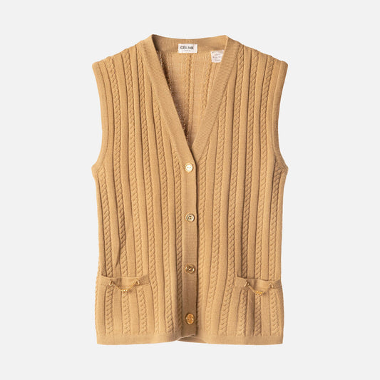 Celine Beige Wool Triomphe Chain Sweater Vest