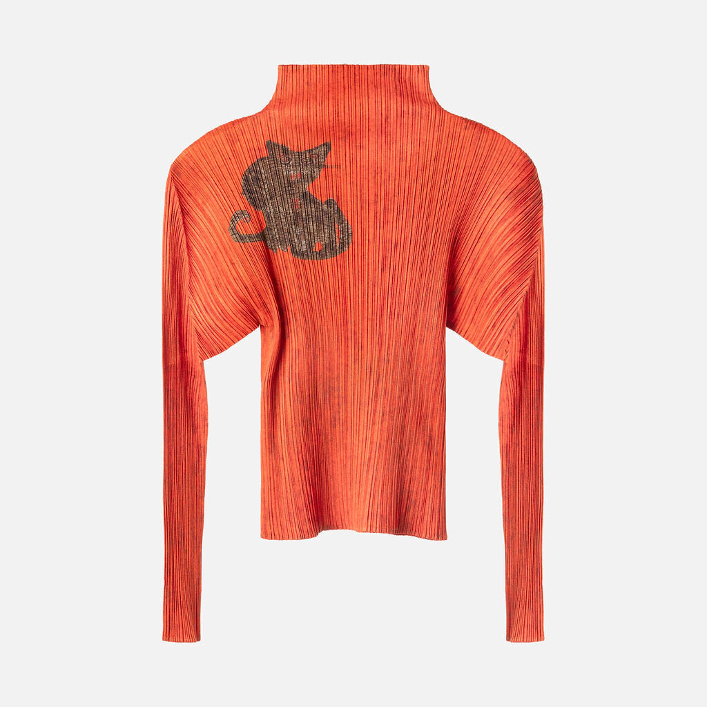 Pleats Please Rare Orange Pleated Cat Top