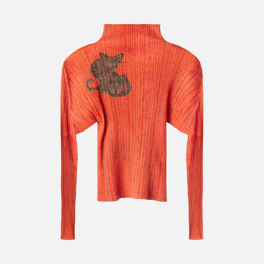 Pleats Please Rare Orange Pleated Cat Top
