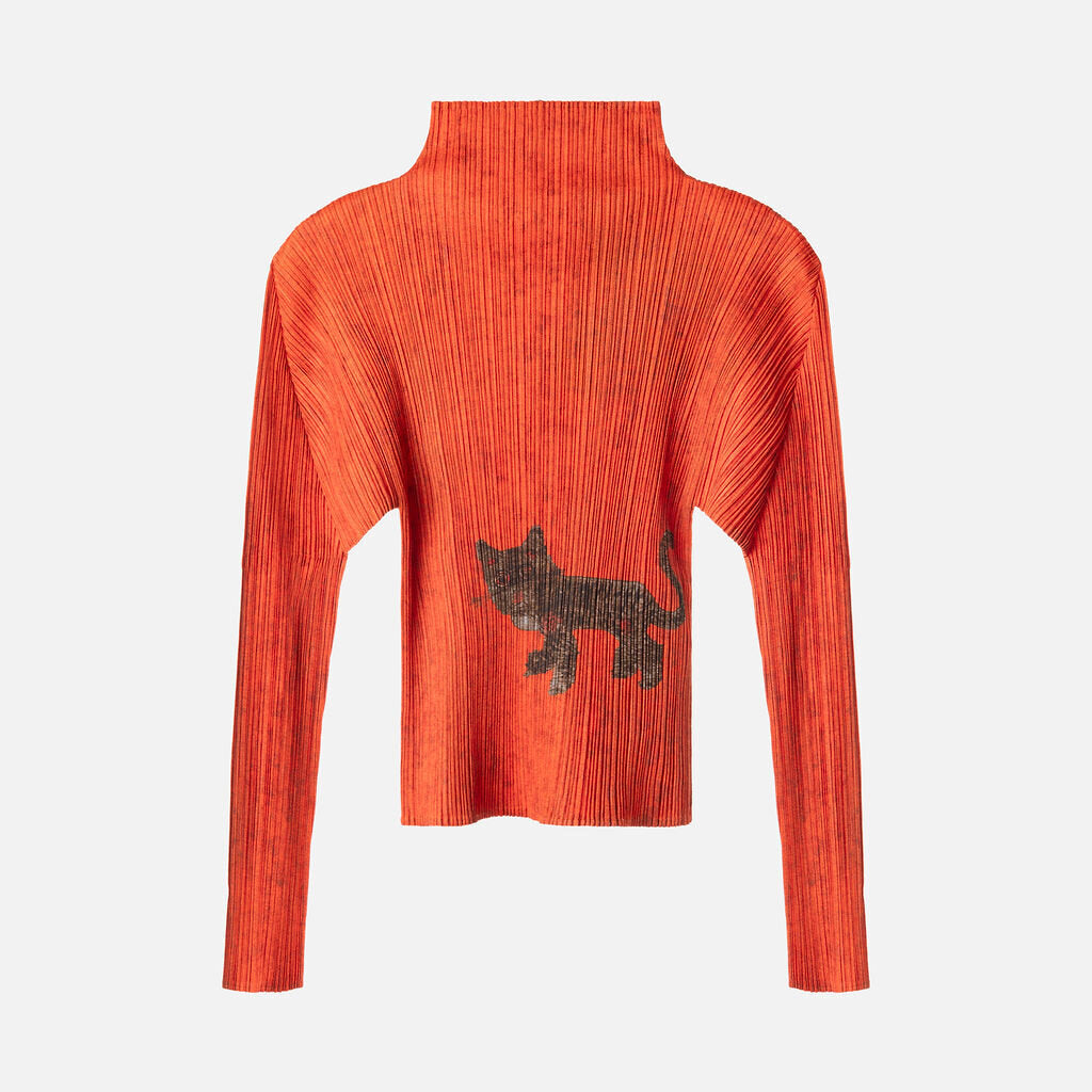 Pleats Please Rare Orange Pleated Cat Top