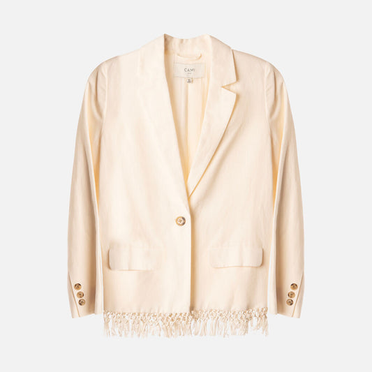 Cami NYC Cream Linen and Cotton Fringe Blazer