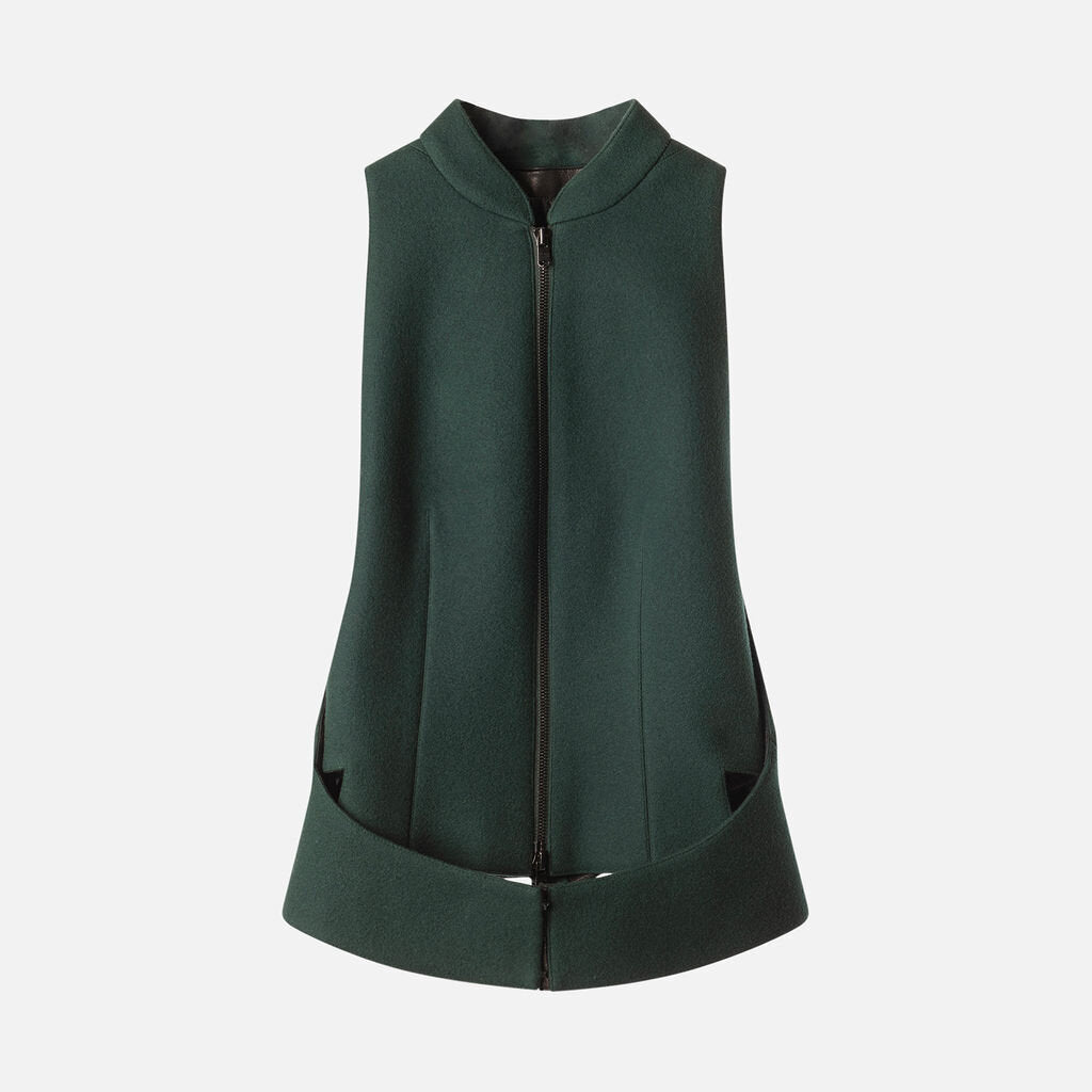 Alaia Green Wool Blend Structured Zip Front Top