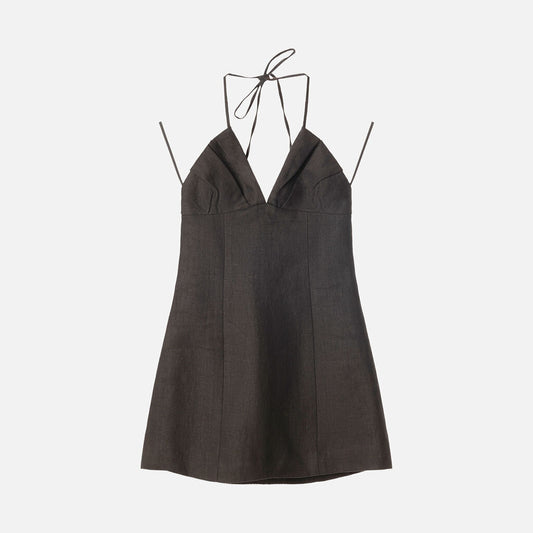 Venroy Black Linen Mini Dress